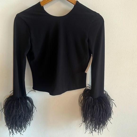 Alice + Olivia Tops - Alice + Olivia Black Feather Cuff Crop Top